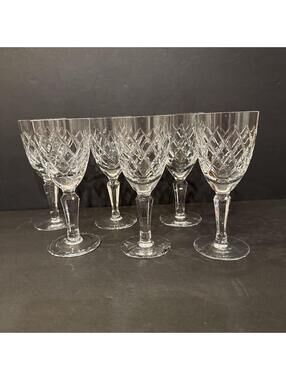 (6) Orrefors Karolina Diamond Pattern Crystal Wine Glasses 6.75” H Gorgeous